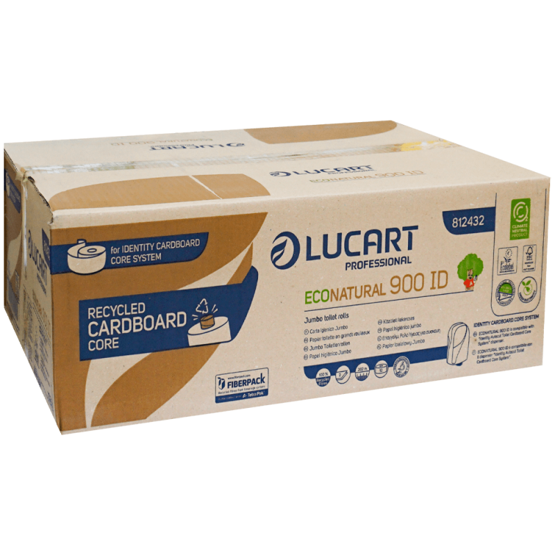 Hartie igienica, Eco-Natural, maro, pentru dispensere de tip Autocut, Lucart, 2 straturi, 12 role, 900 foi